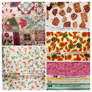 Country, Fruits & Baskets Quilting Fabric Lot Of Pieces~9.9 Sq. Yds. Total~Quilt